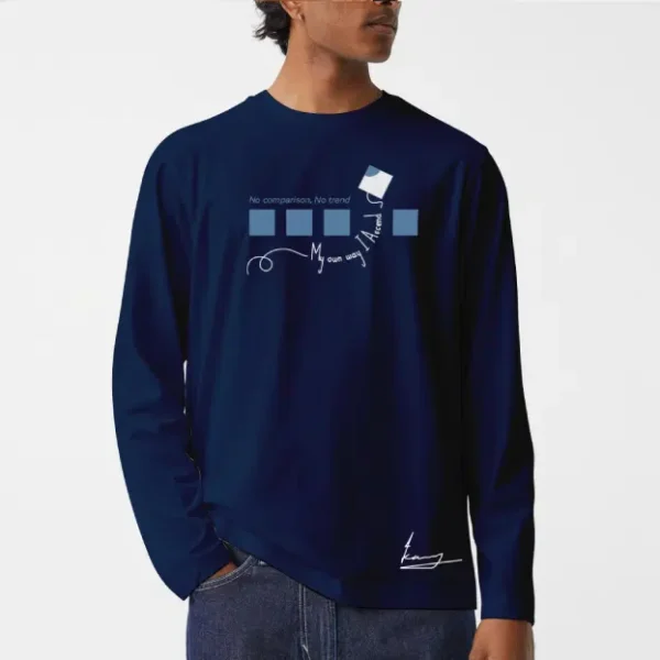 Men Full Sleeve Boxes Kite Design Tshirt-DBlue