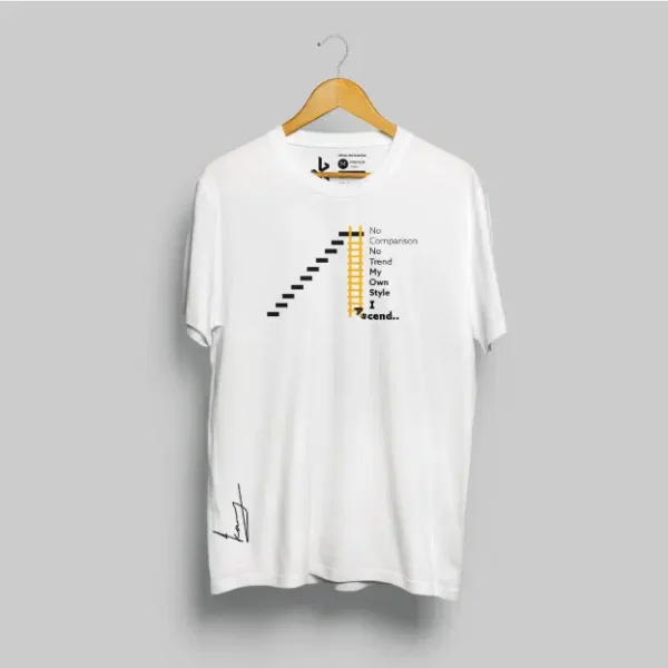 Men Half Sleeve Stairs Design Tshirt-White
